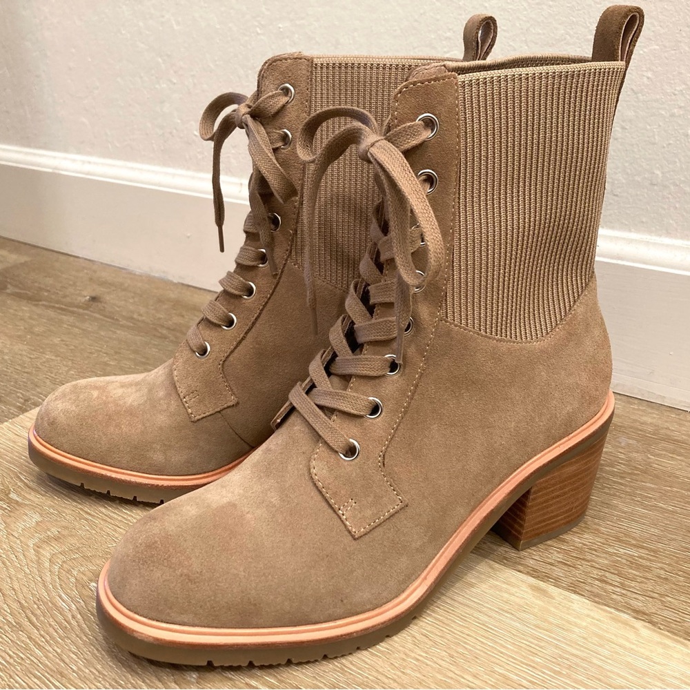 Jo Mercer Annika Mid Ankle Taupe Suede Boots Size 40 New Without Box